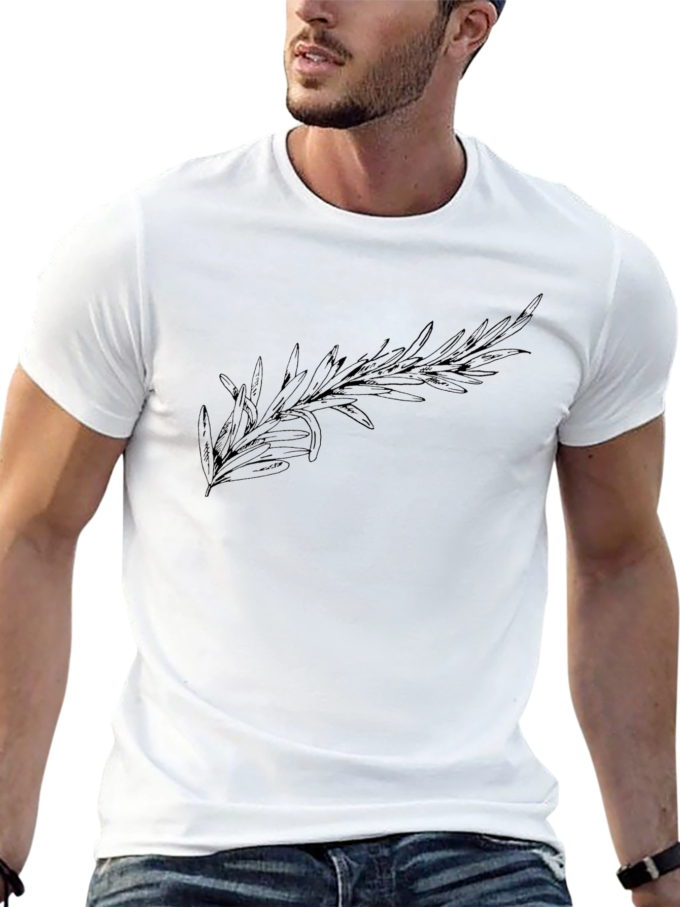 Mens Black T-Shirt with Rosemary Design