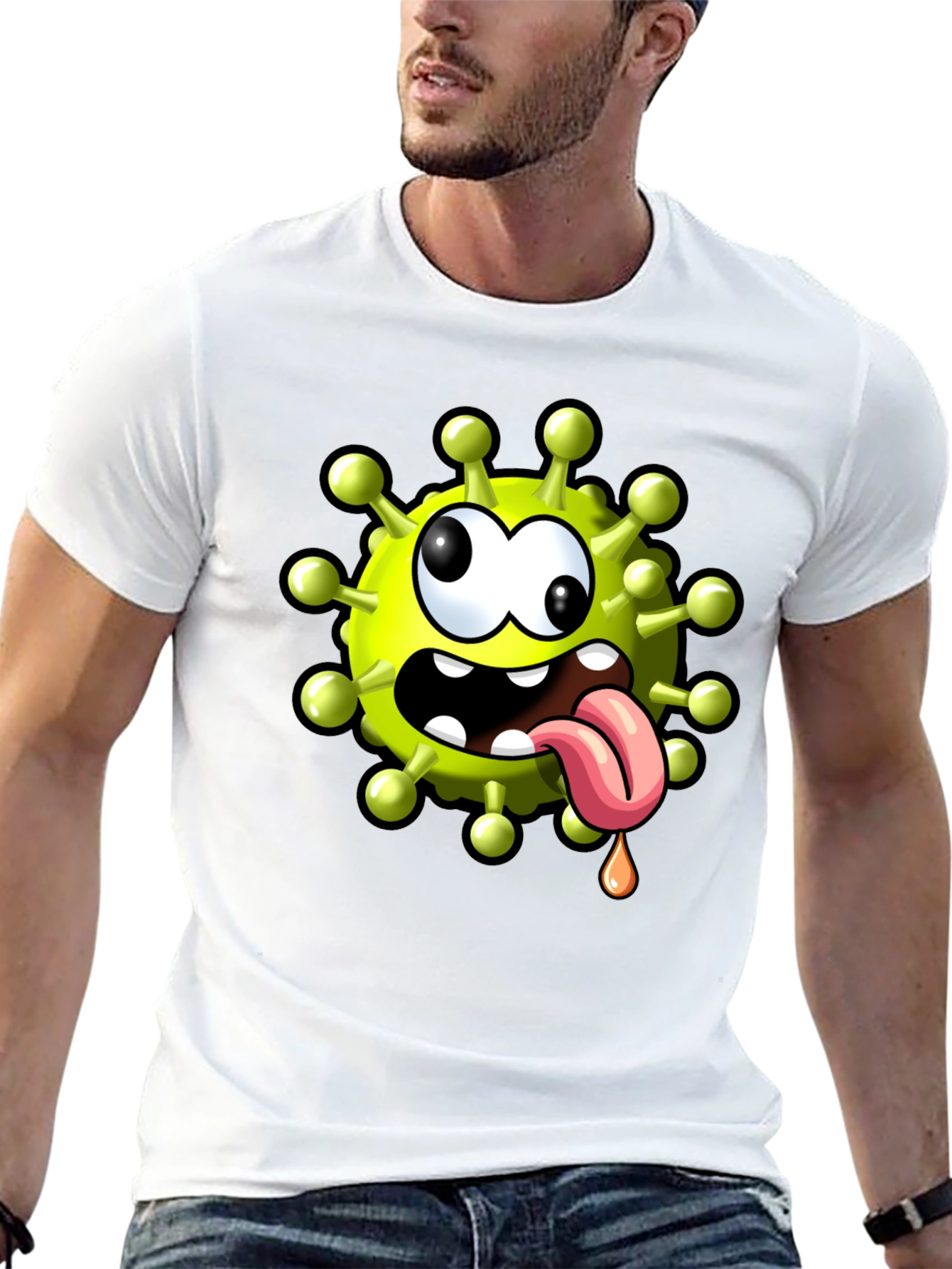 Cartoon Virus Graphic Tee - Funny Novelty T-Shirt