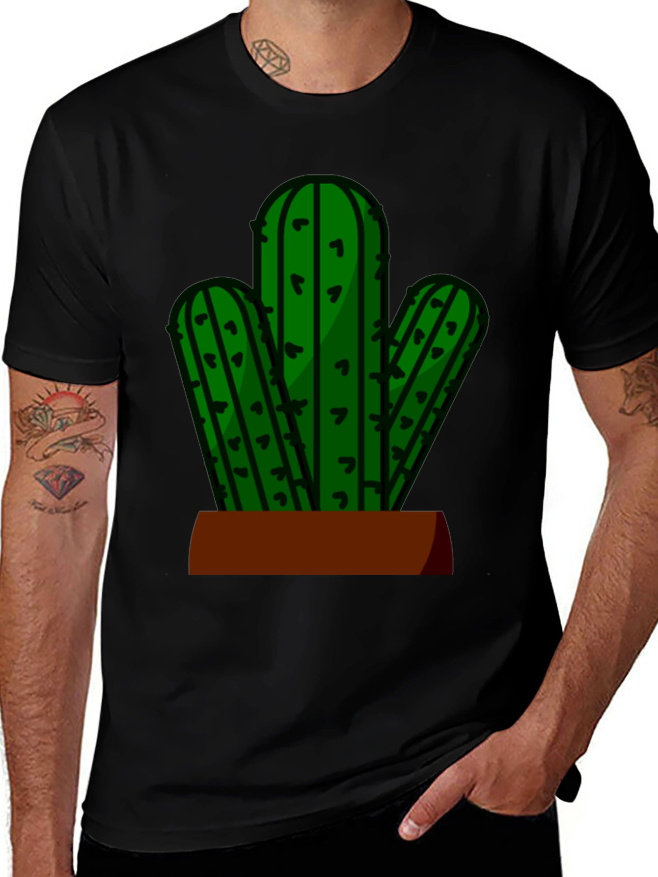 Cactus Graphic Tee - Black Casual T-Shirt