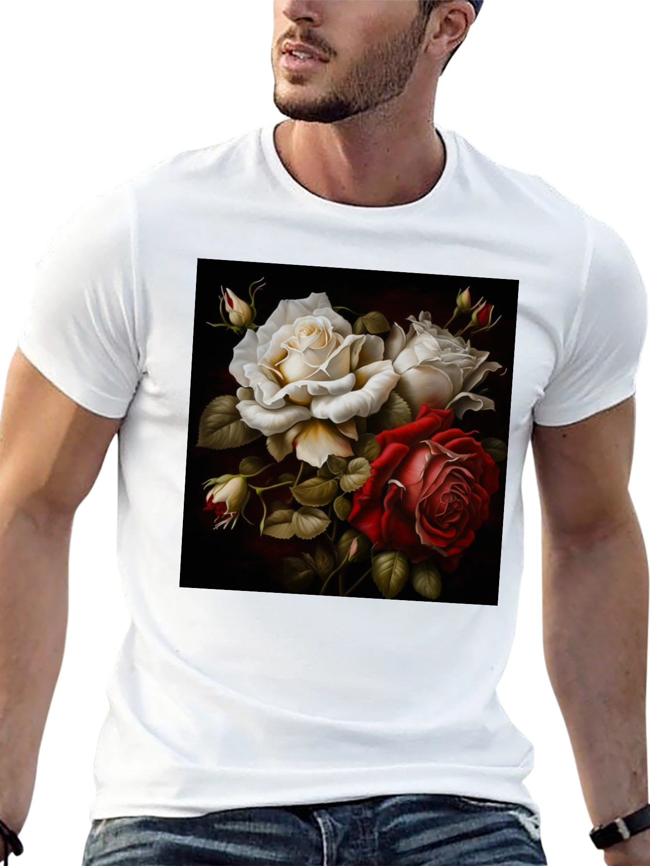 Floral Rose Graphic Black T-Shirt