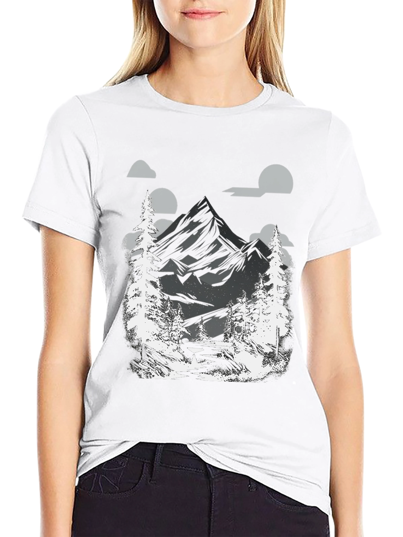 Mountain Scene Graphic Tee - Black Cotton Blend