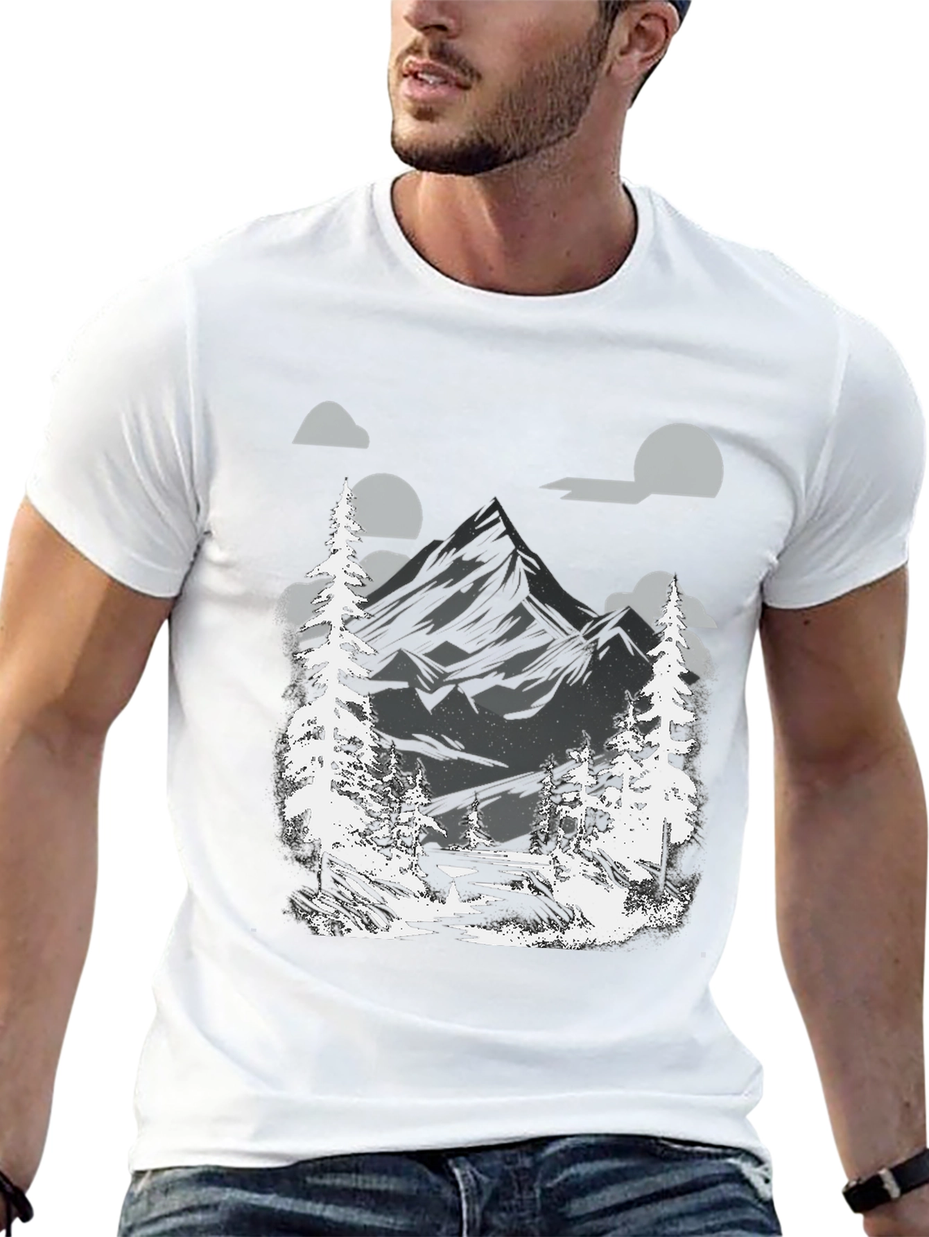 Mountain Scene Graphic Tee - Black Cotton Blend