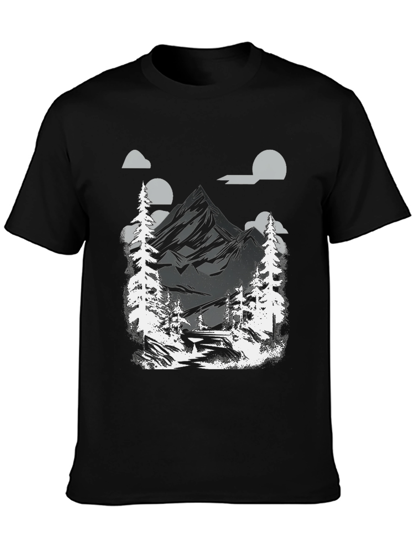 Mountain Scene Graphic Tee - Black Cotton Blend
