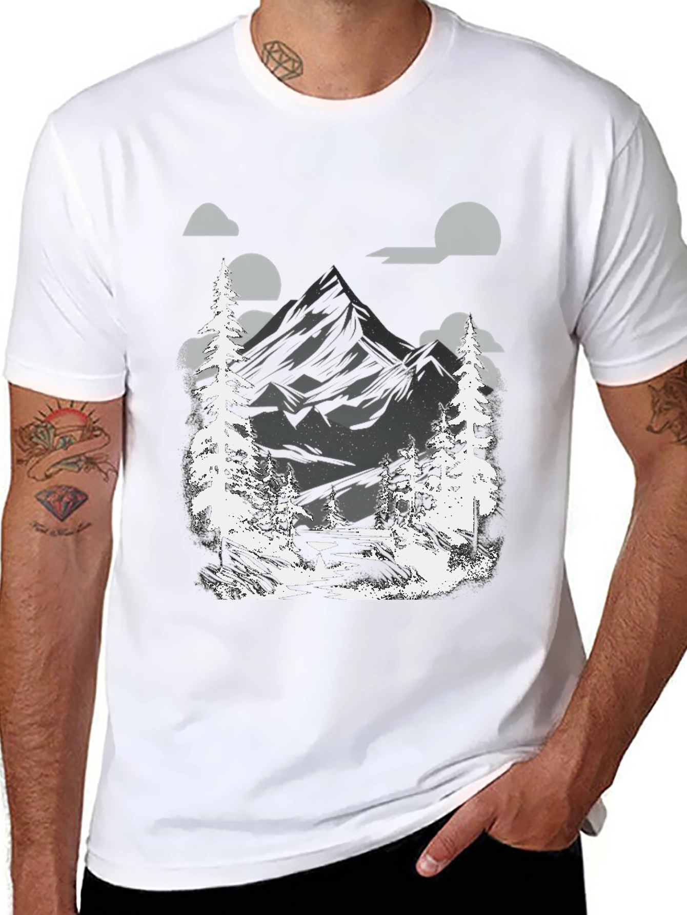 Mountain Scene Graphic Tee - Black Cotton Blend