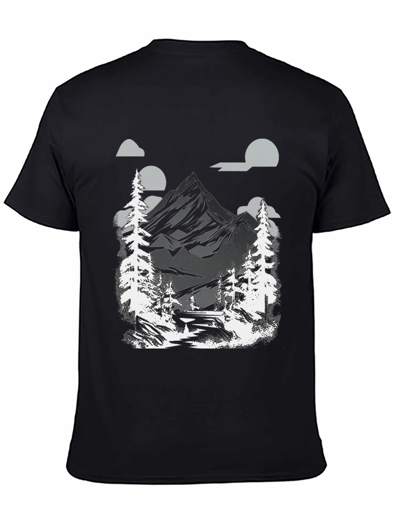 Mountain Scene Graphic Tee - Black Cotton Blend