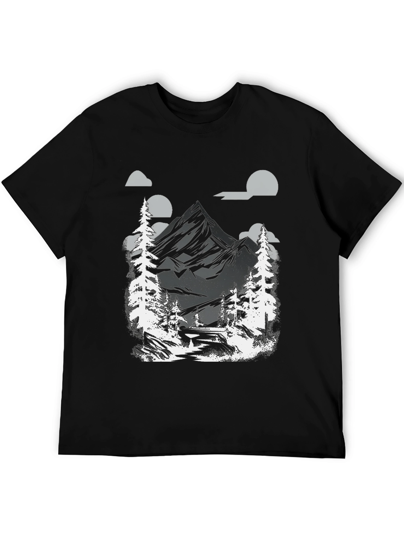 Mountain Scene Graphic Tee - Black Cotton Blend