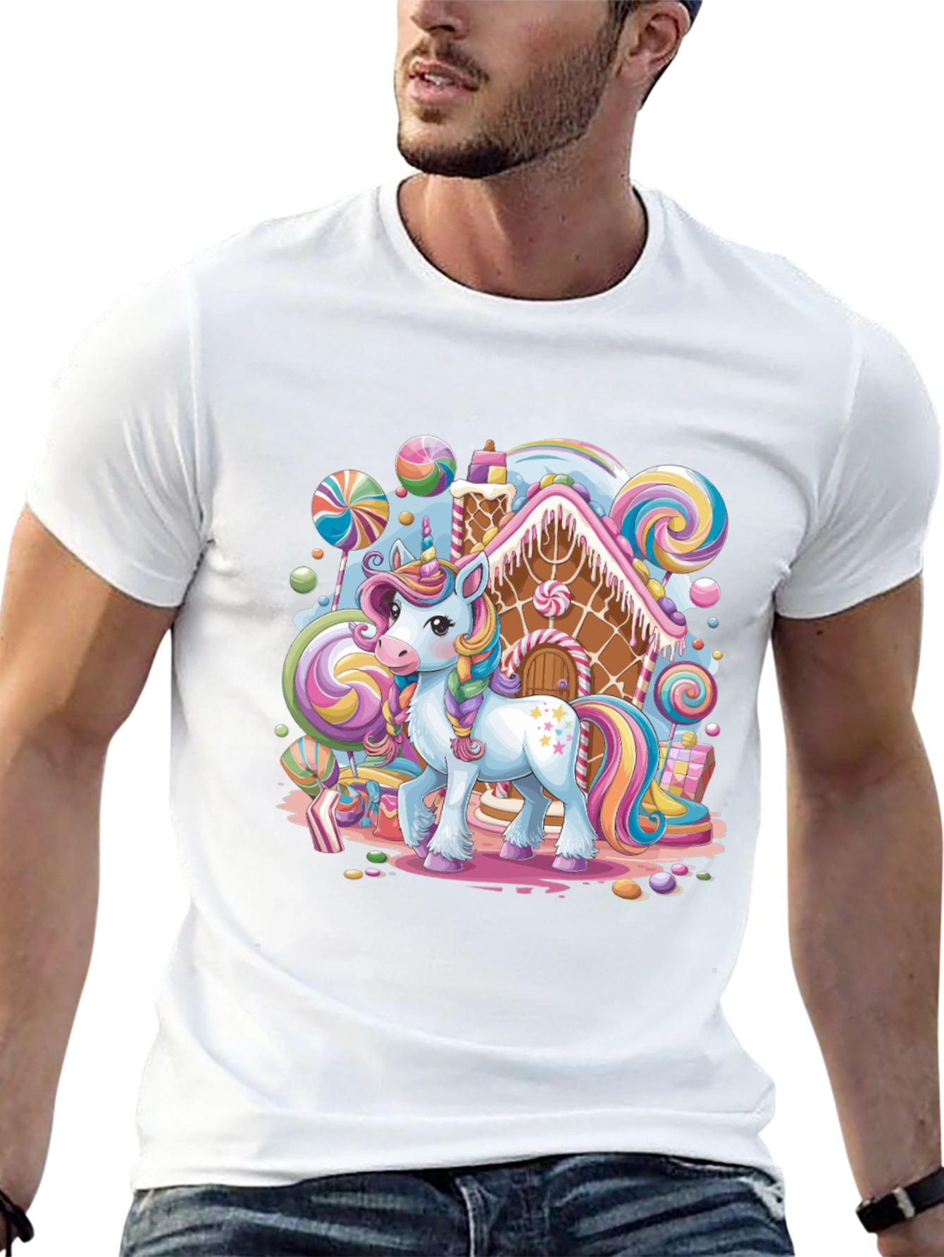 Unicorn Candy House Graphic T-Shirt