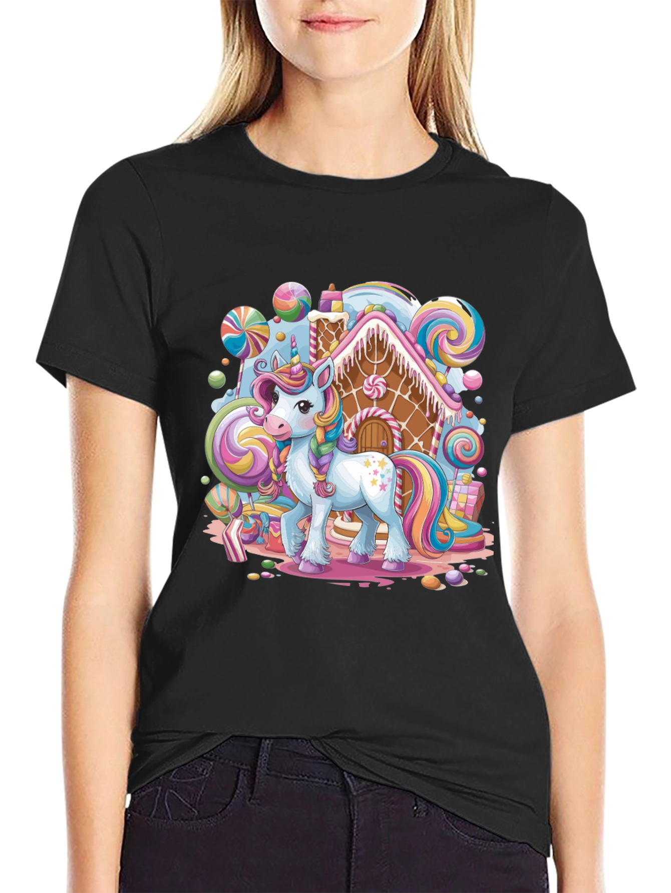 Unicorn Candy House Graphic T-Shirt