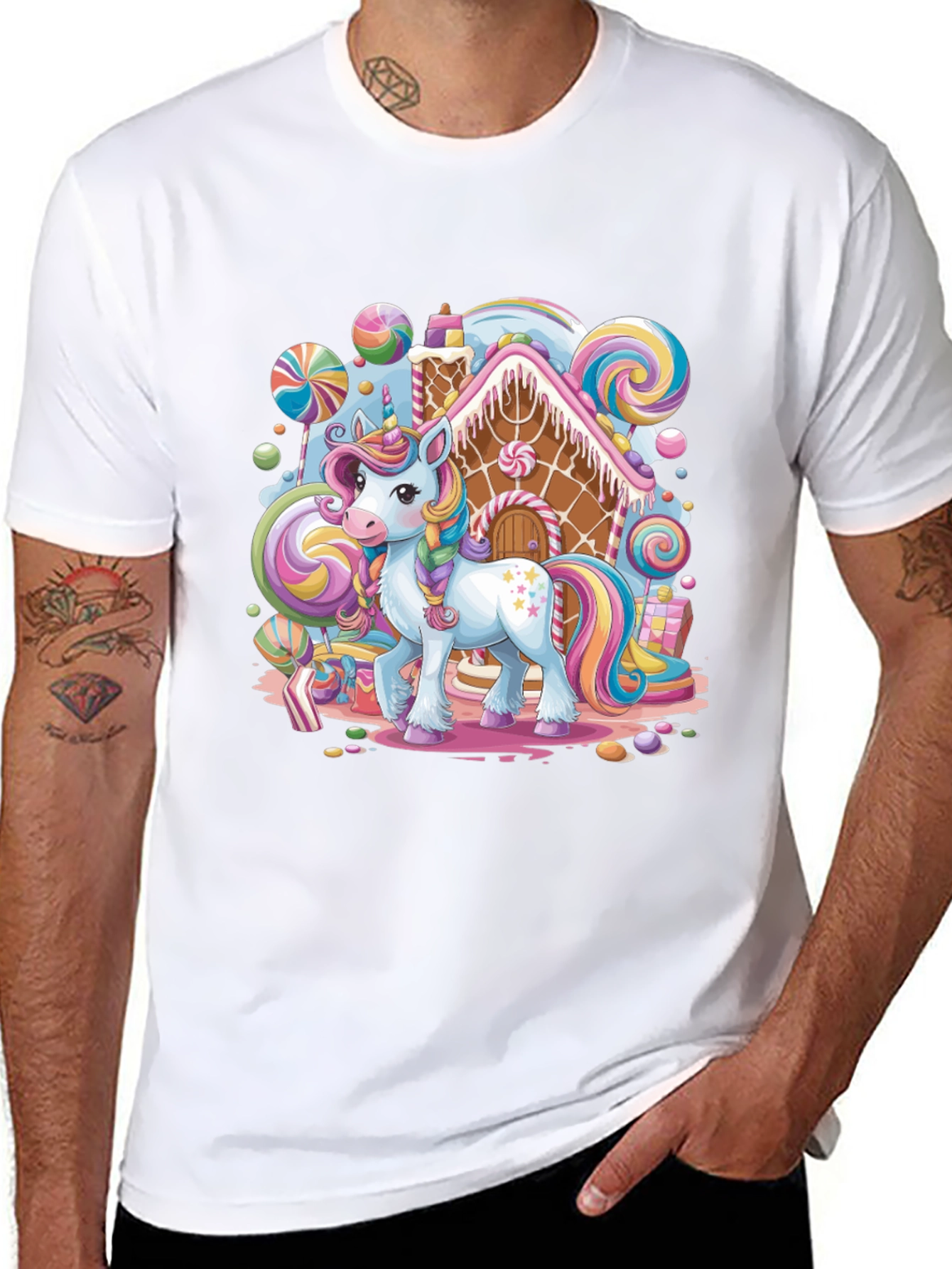 Unicorn Candy House Graphic T-Shirt