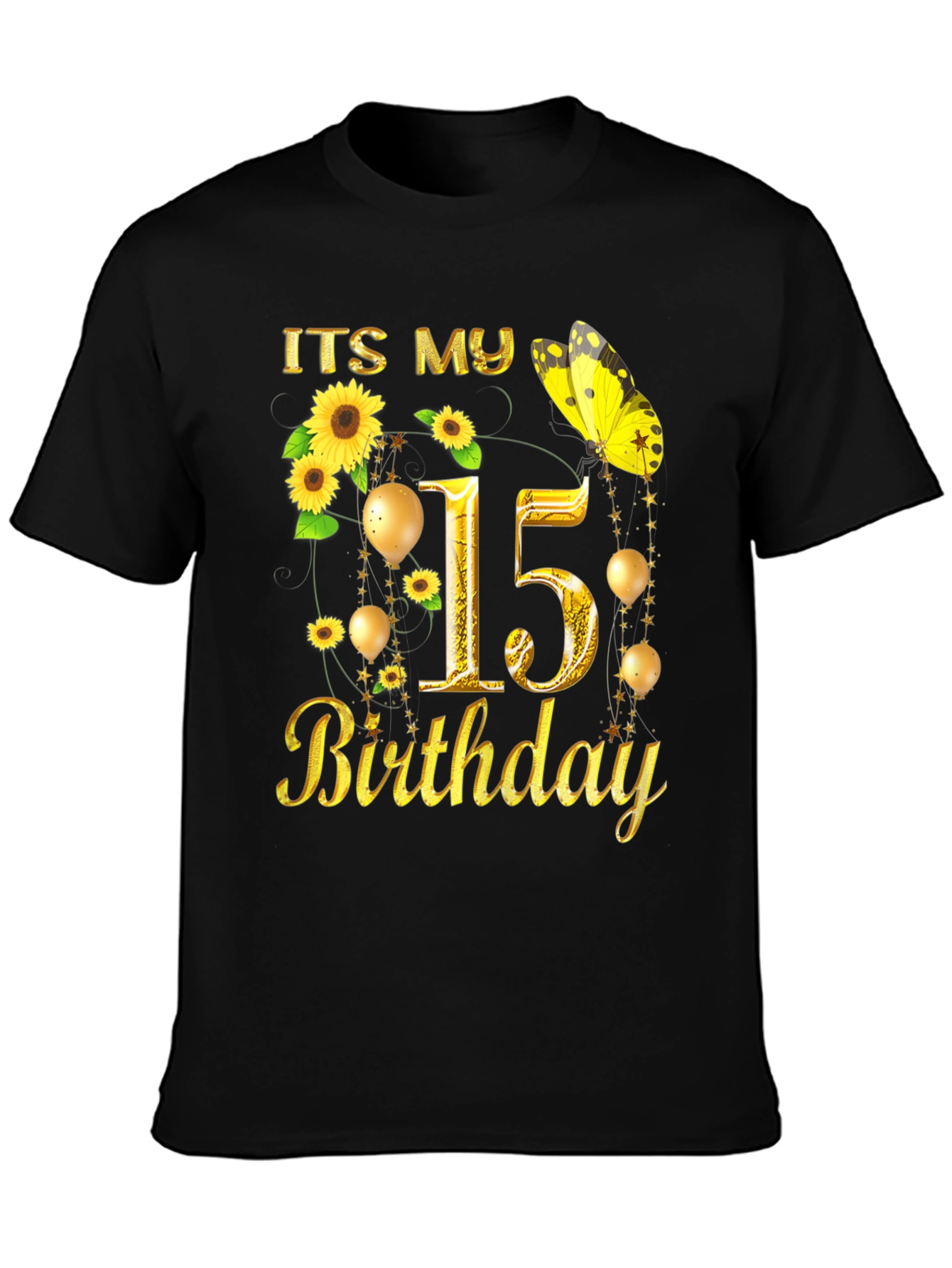 Its My 15th Birthday T-Shirt Sunflower Butterfly