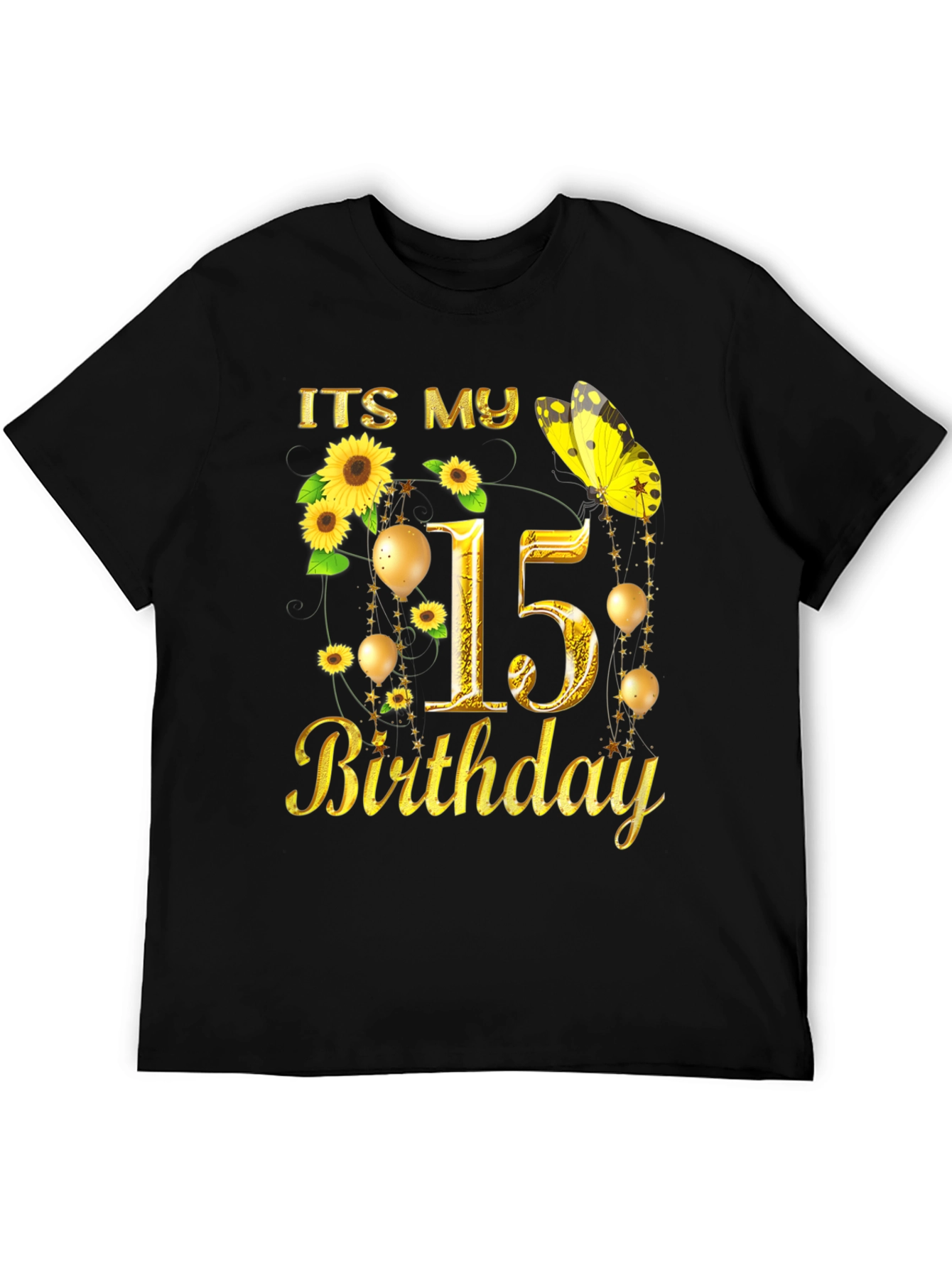 Its My 15th Birthday T-Shirt Sunflower Butterfly