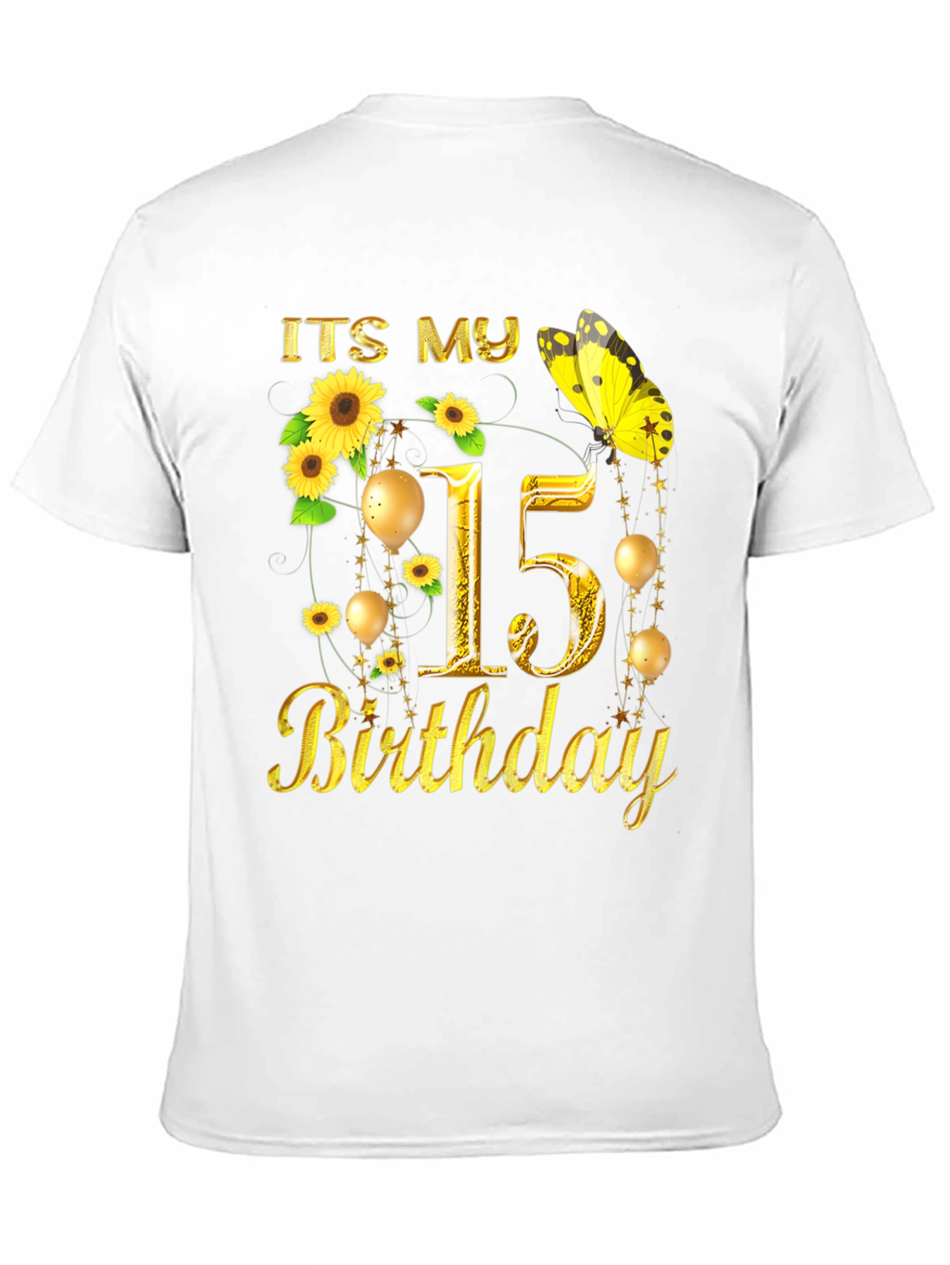 Its My 15th Birthday T-Shirt Sunflower Butterfly
