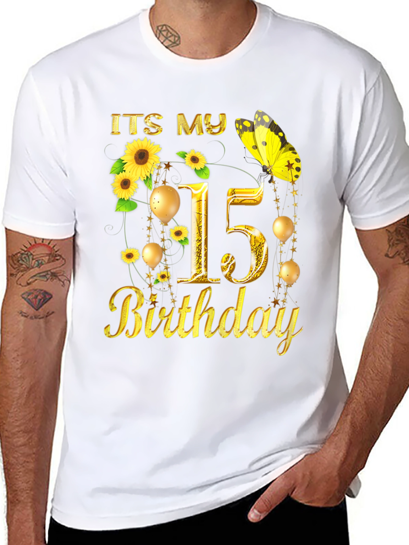 Its My 15th Birthday T-Shirt Sunflower Butterfly