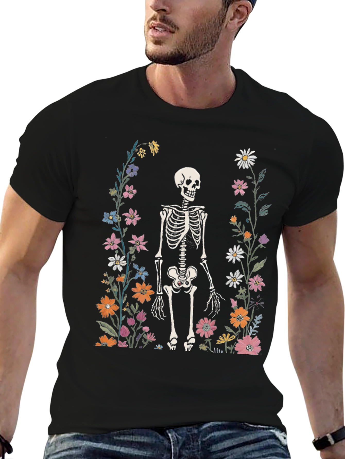 Floral Skeleton Graphic Tee - Mens
