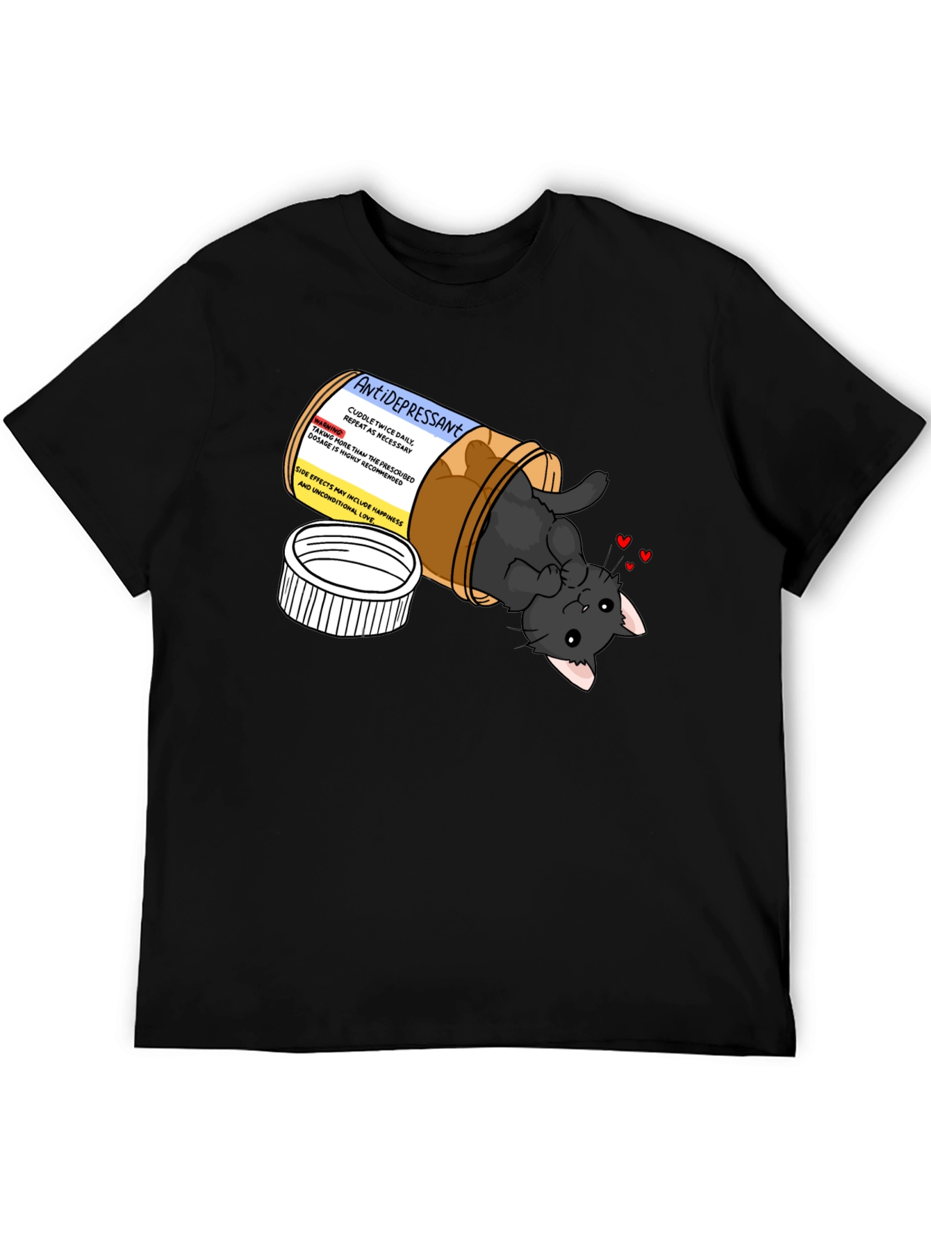 Antidepressant Cat Pill Bottle Graphic T-Shirt