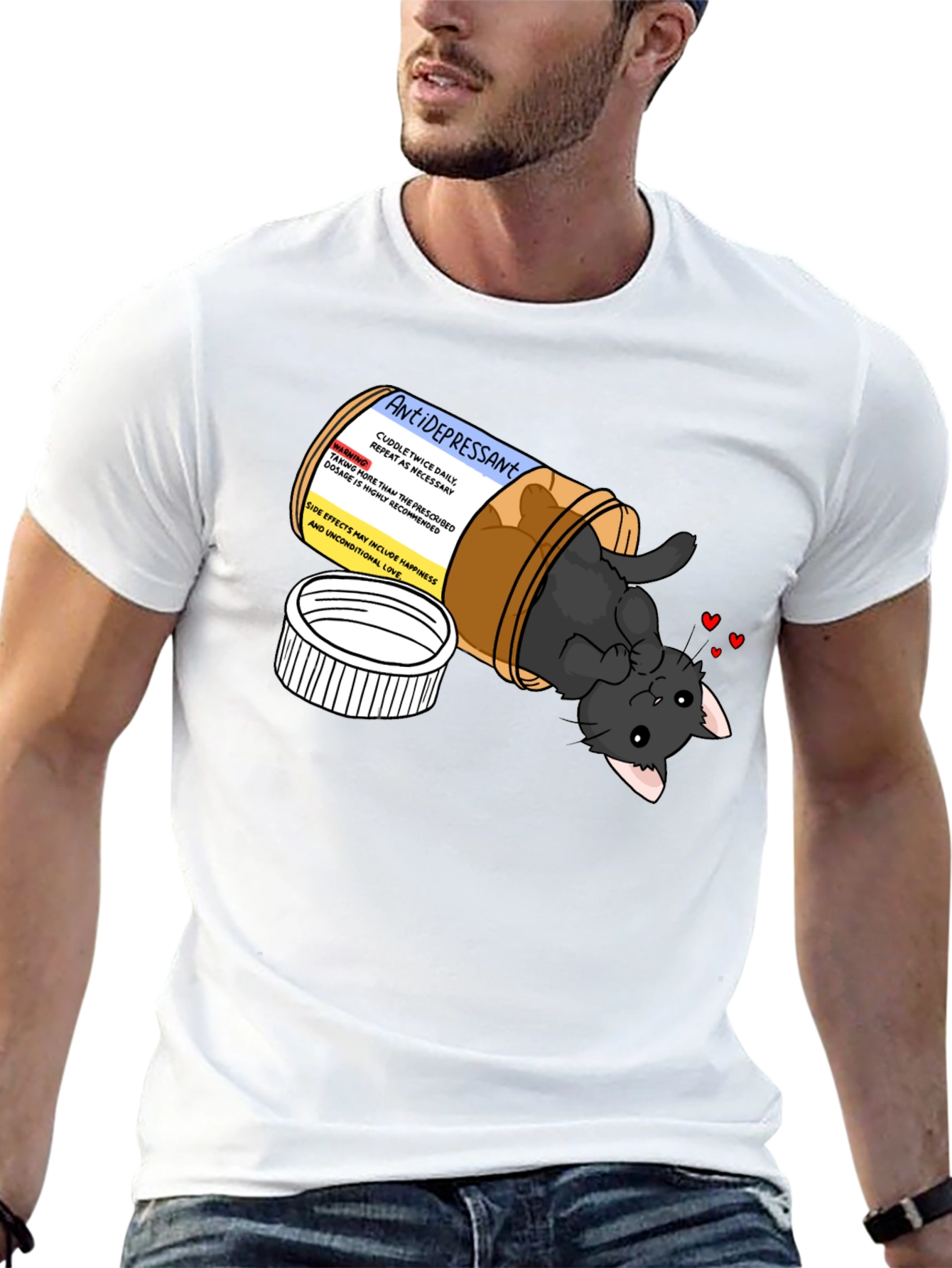 Antidepressant Cat Pill Bottle Graphic T-Shirt