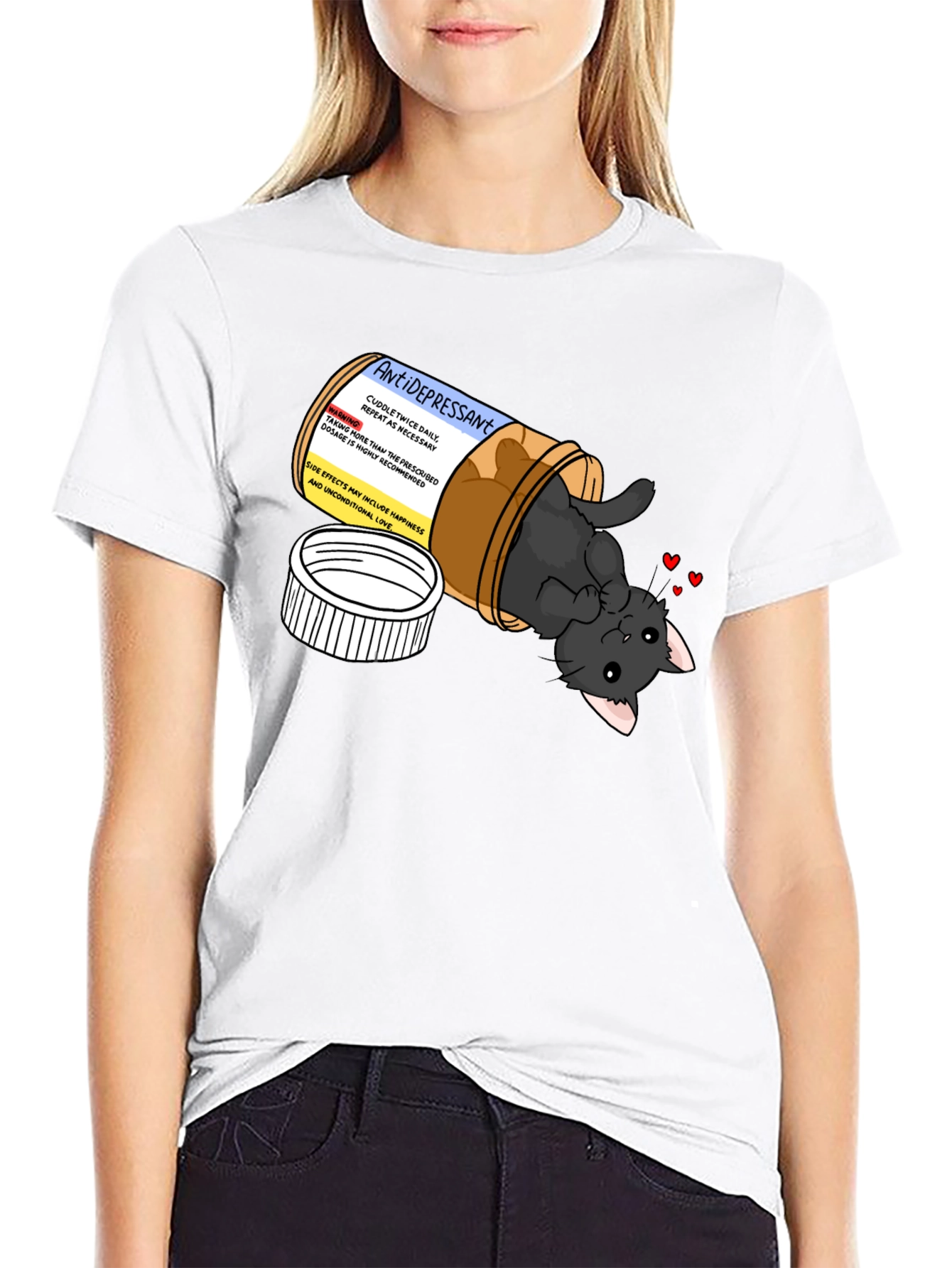 Antidepressant Cat Pill Bottle Graphic T-Shirt