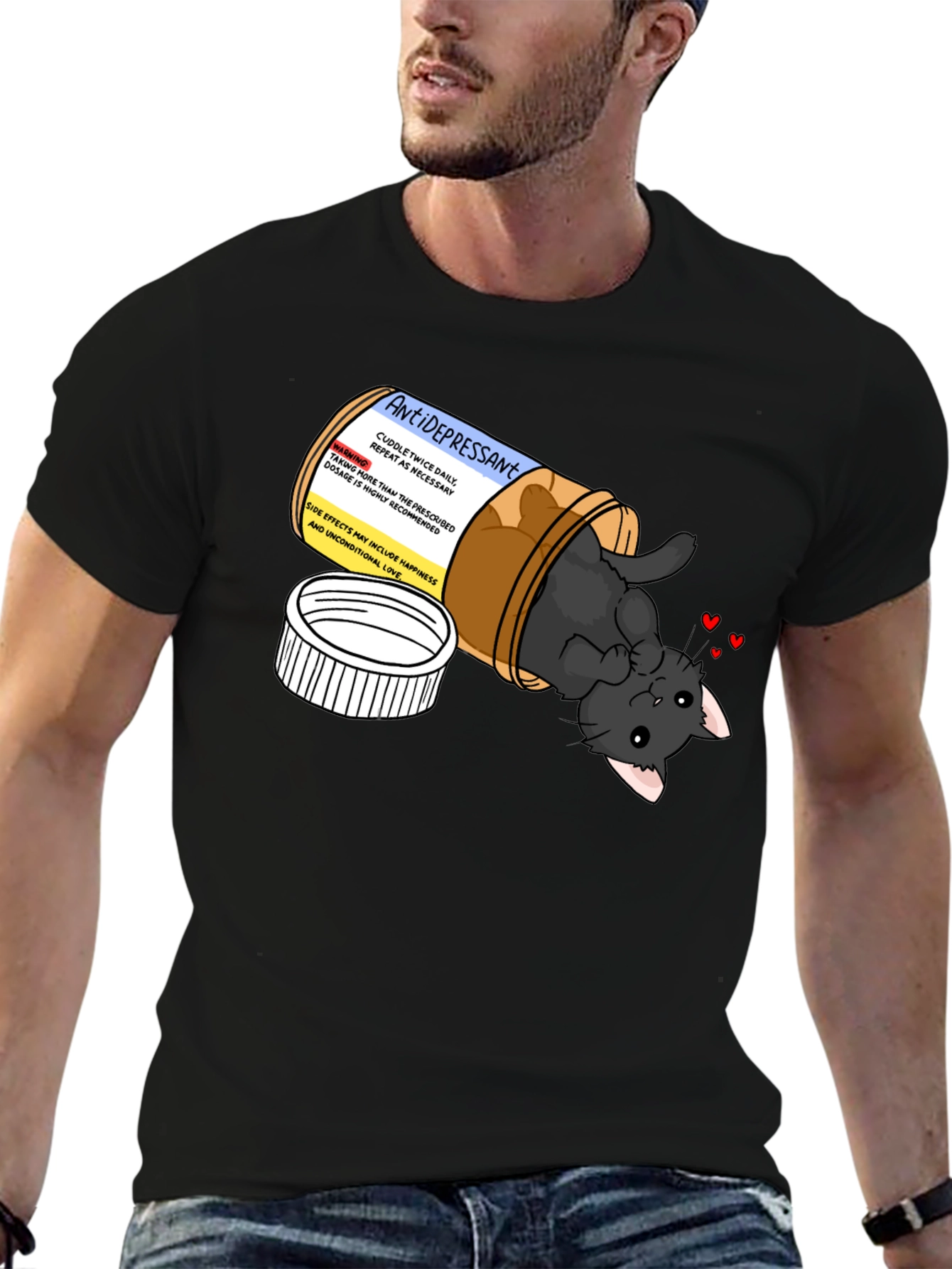 Antidepressant Cat Pill Bottle Graphic T-Shirt