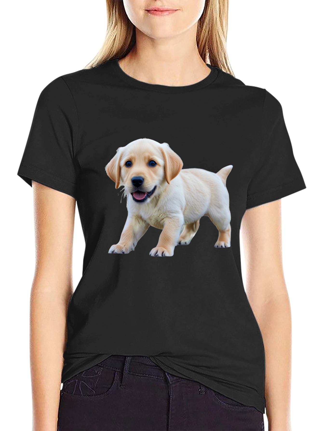 Cute Labrador Puppy Graphic Black T-Shirt