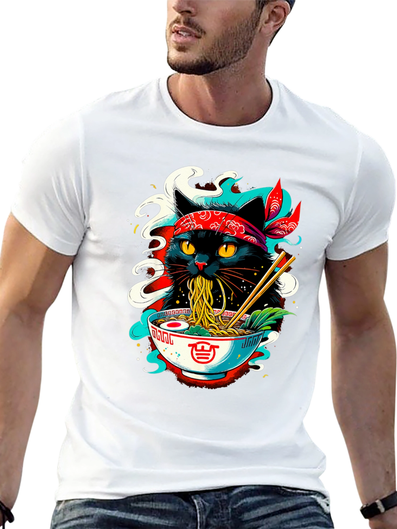 Ramen Cat T-Shirt - Black Graphic Tee