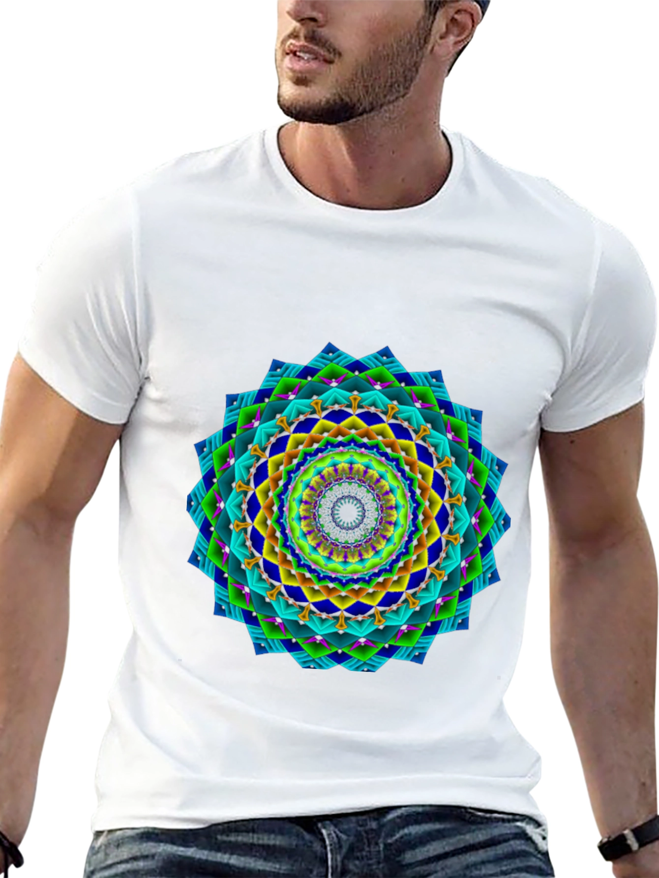 Vibrant Geometric Mandala Black T-Shirt