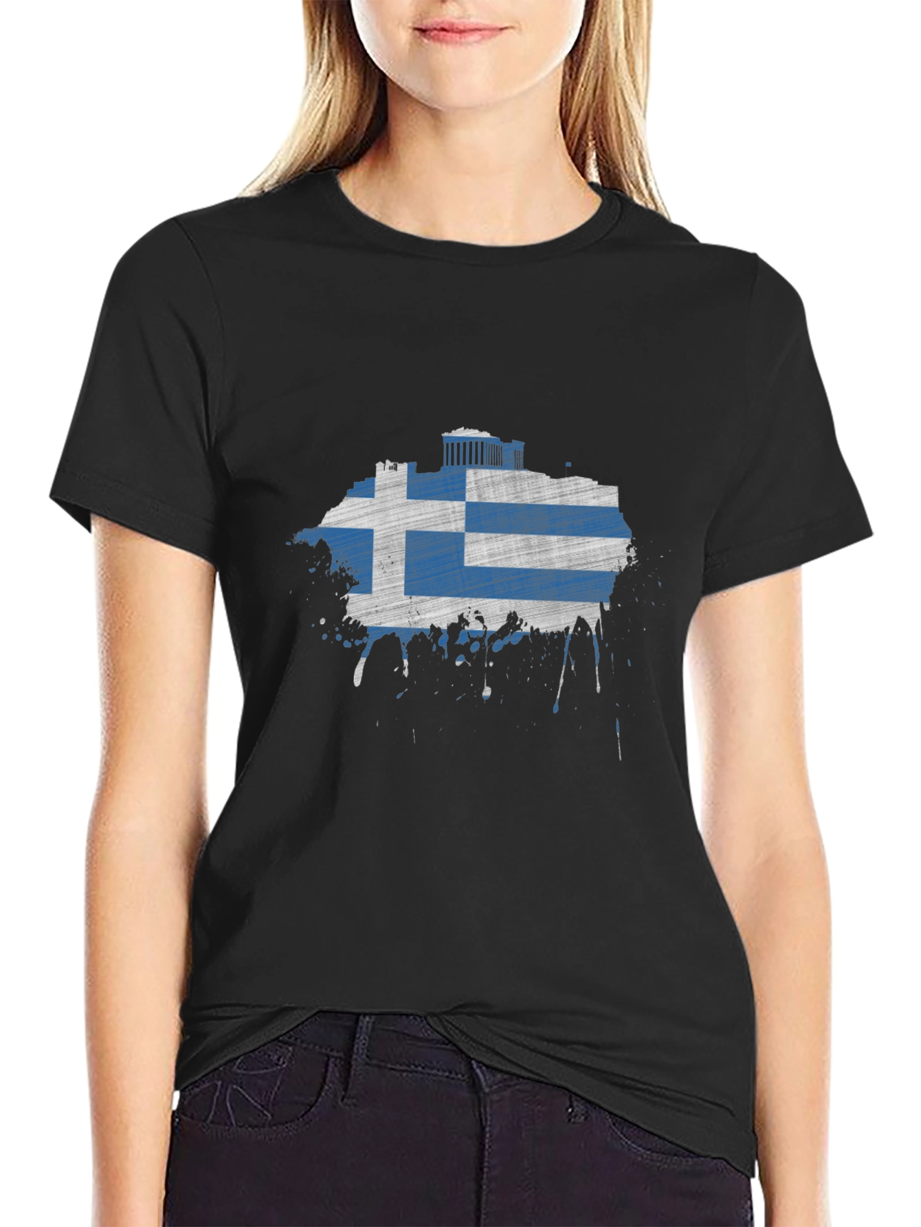 Greek Flag T-Shirt - Distressed Grunge Style