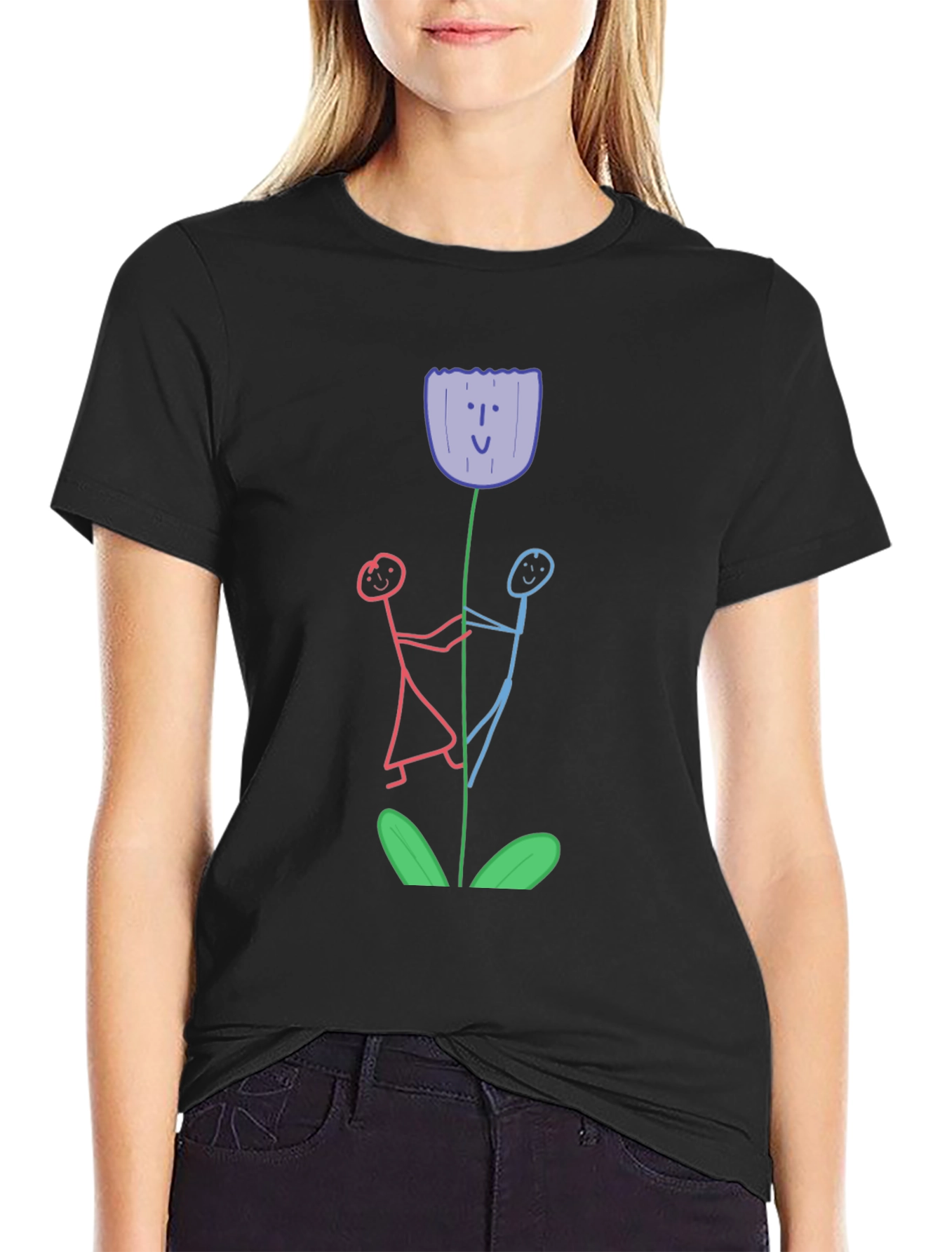 Whimsical Flower T-Shirt - Stick Figure Art