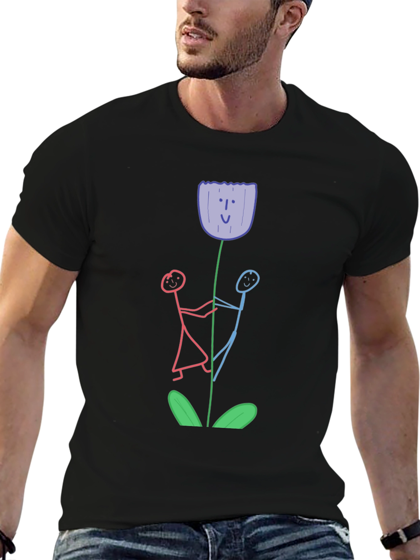 Whimsical Flower T-Shirt - Stick Figure Art