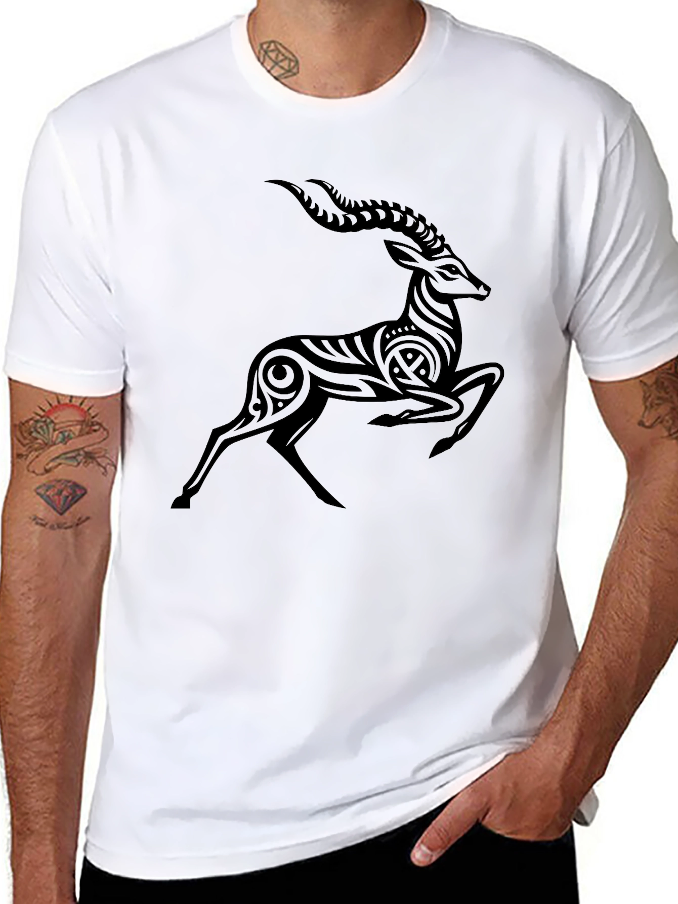 Tribal Antelope Graphic Black T-Shirt