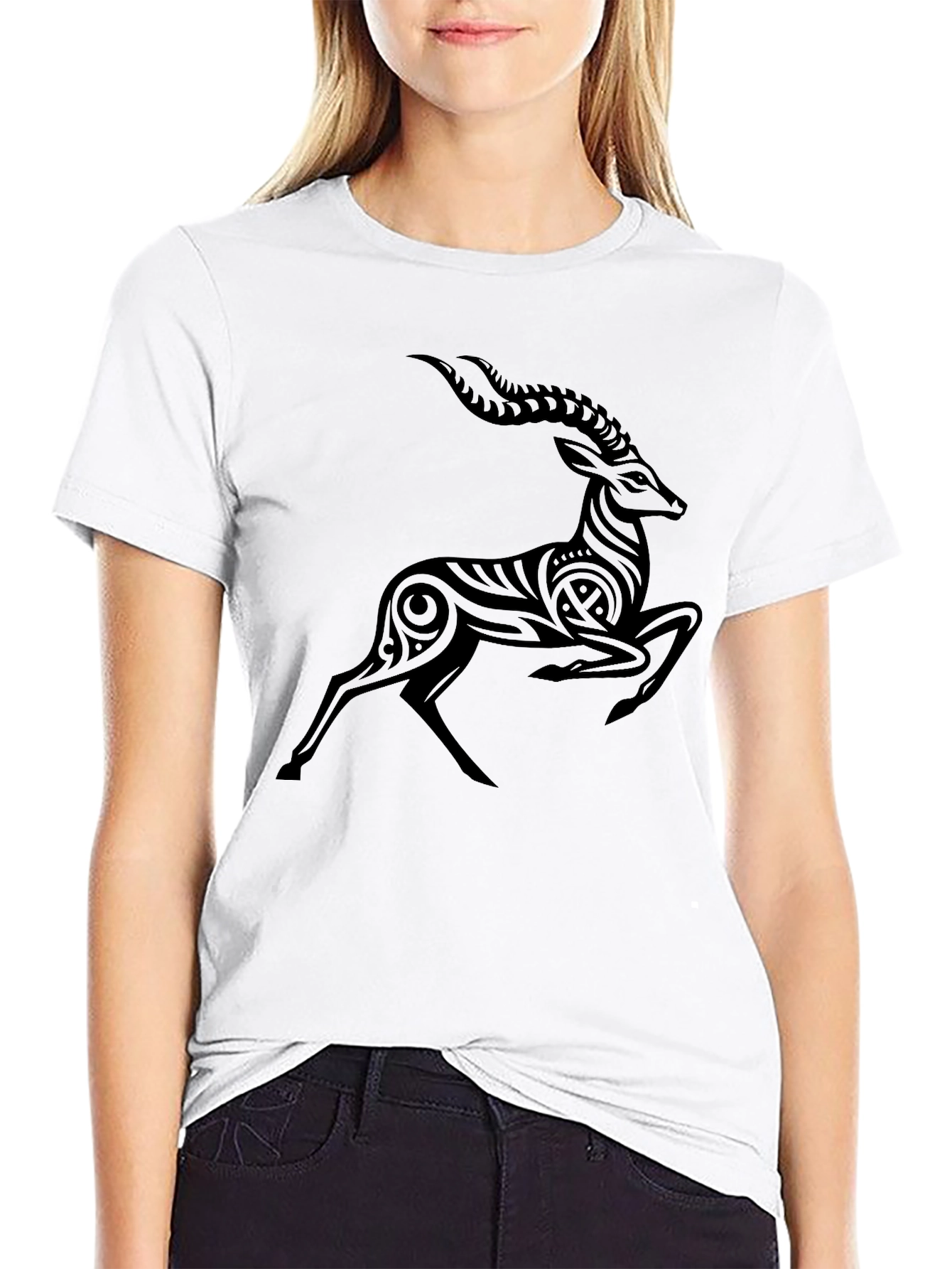 Tribal Antelope Graphic Black T-Shirt