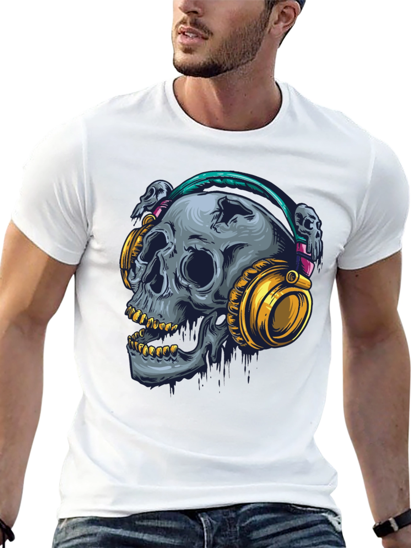 Skull with Headphones Graphic T-Shirt