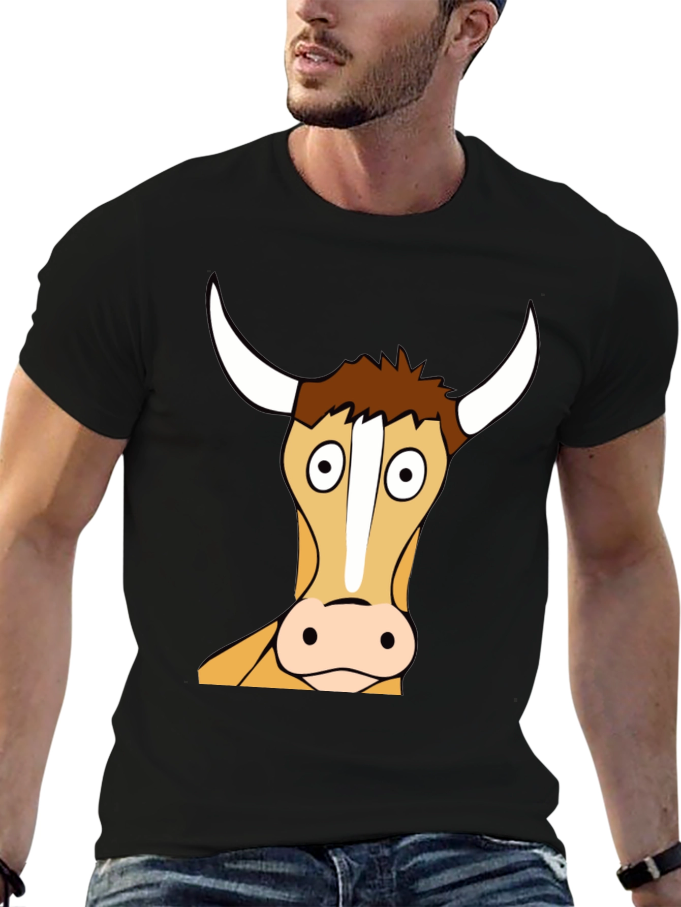 Funny Bull Cartoon T-Shirt - Black