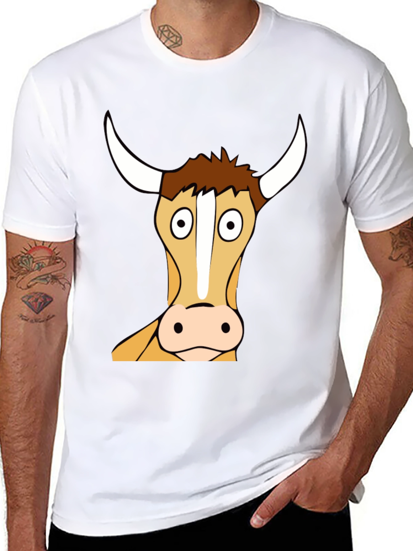 Funny Bull Cartoon T-Shirt - Black