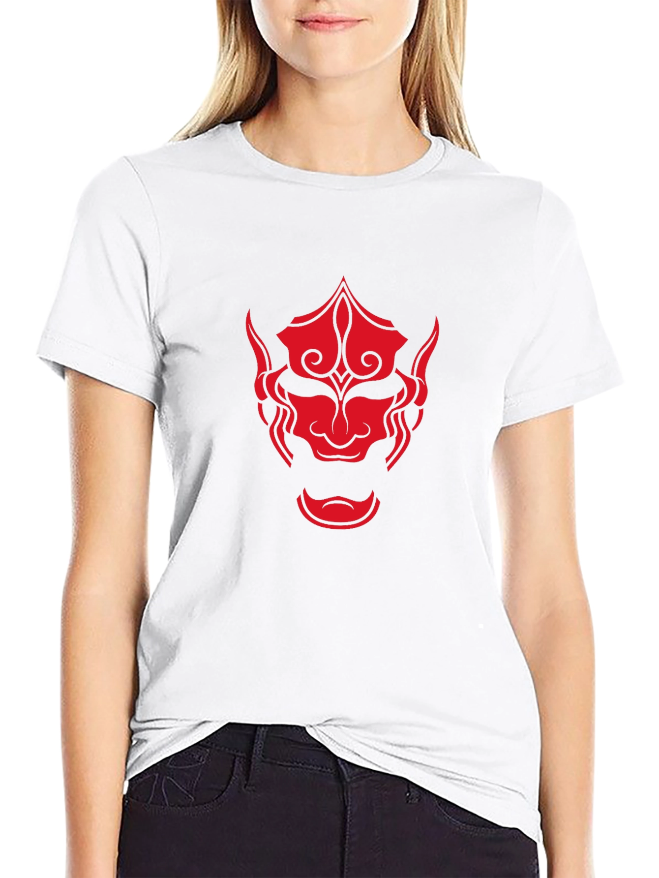 Red Oni Mask Graphic Black T-Shirt