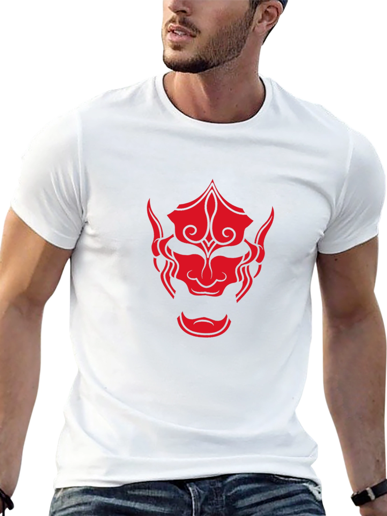 Red Oni Mask Graphic Black T-Shirt