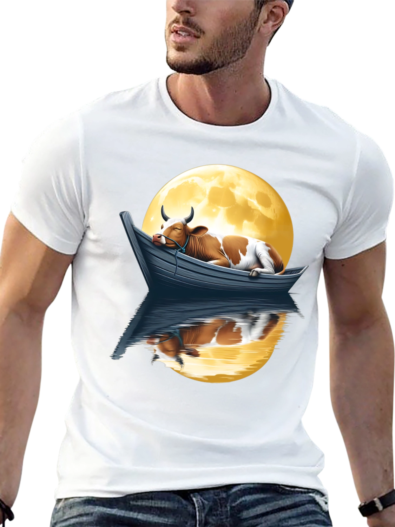 Cow in Boat Moon T-Shirt