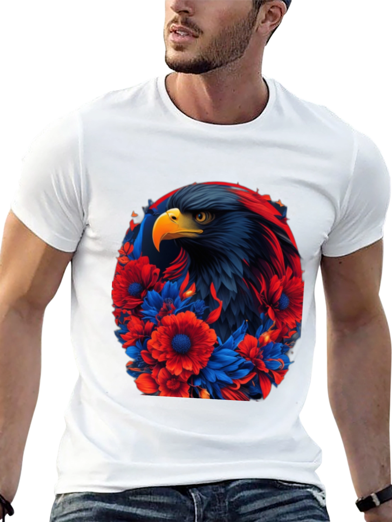 Eagle Floral Graphic Black T-Shirt