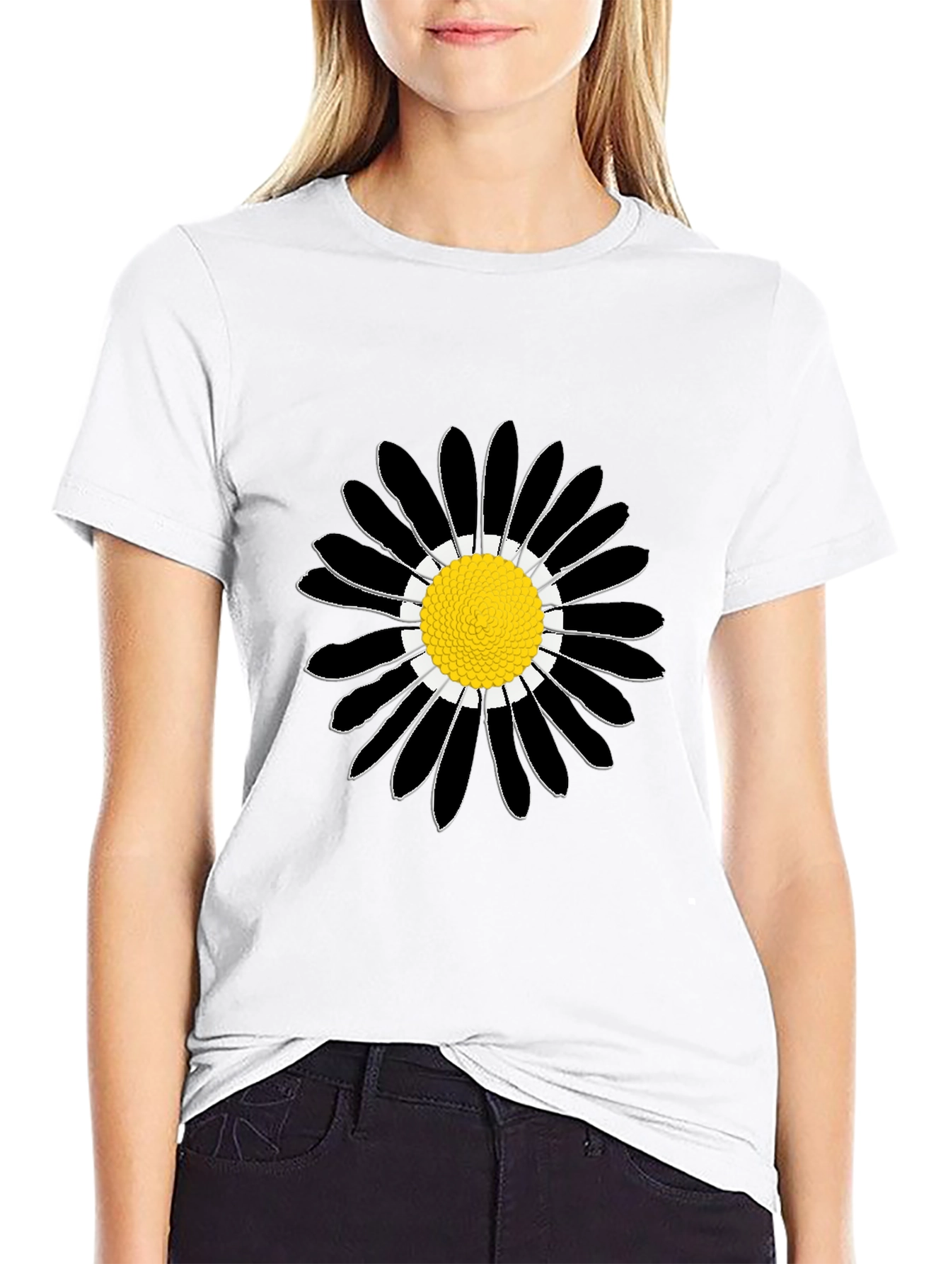 Black Daisy Graphic Tee - Stylish Cotton Comfort