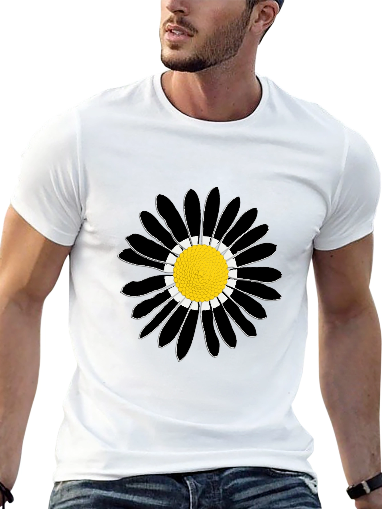 Black Daisy Graphic Tee - Stylish Cotton Comfort
