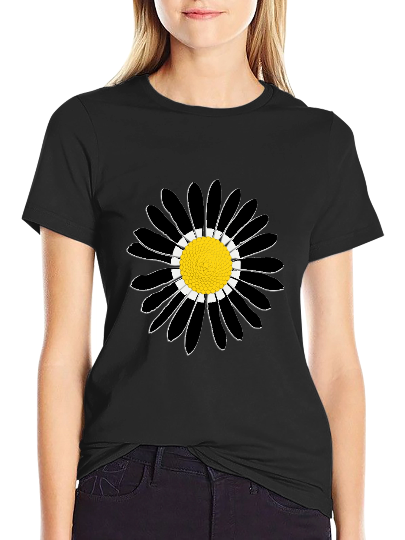 Black Daisy Graphic Tee - Stylish Cotton Comfort