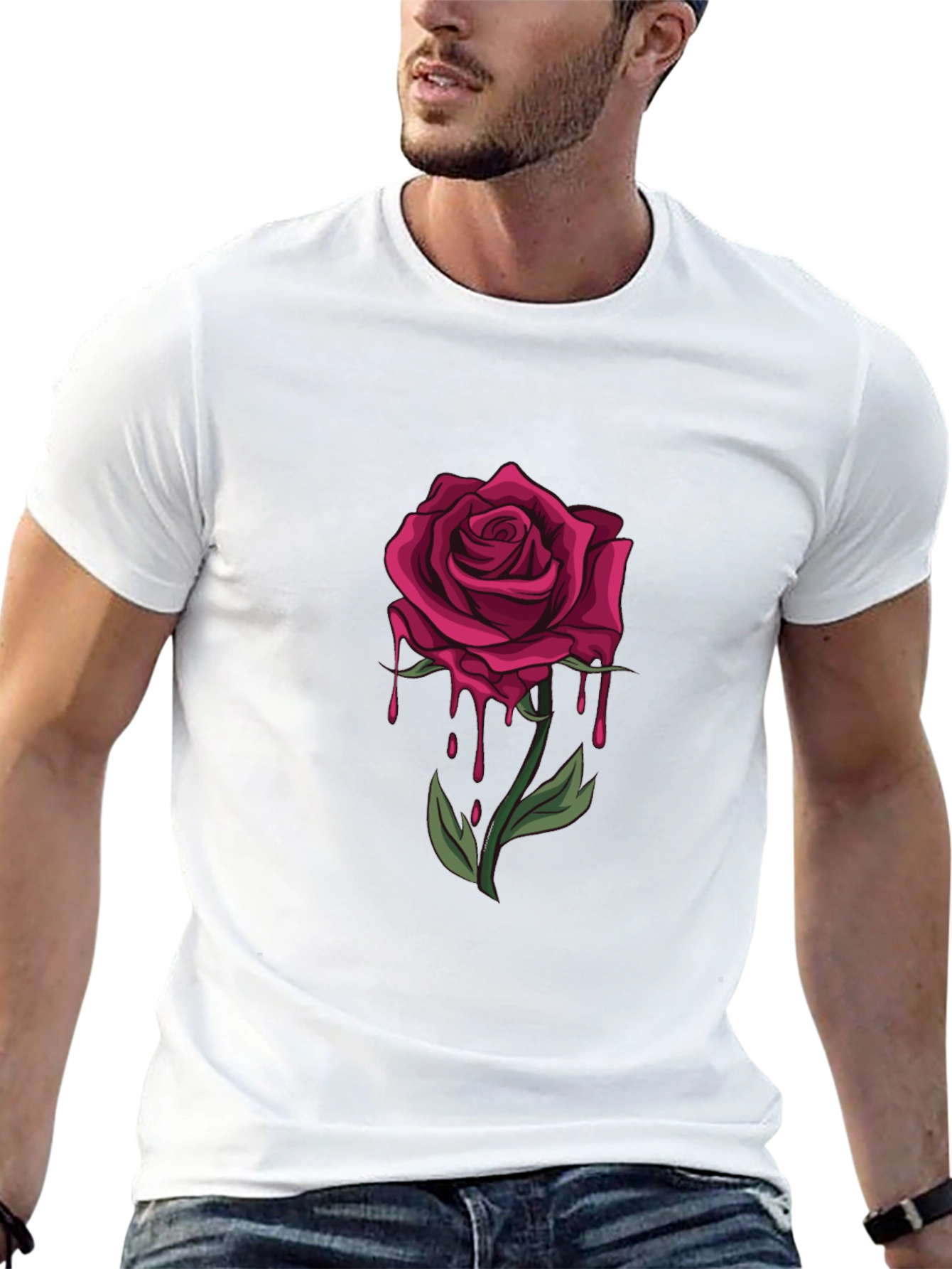 Mens Black T-Shirt with Dripping Rose