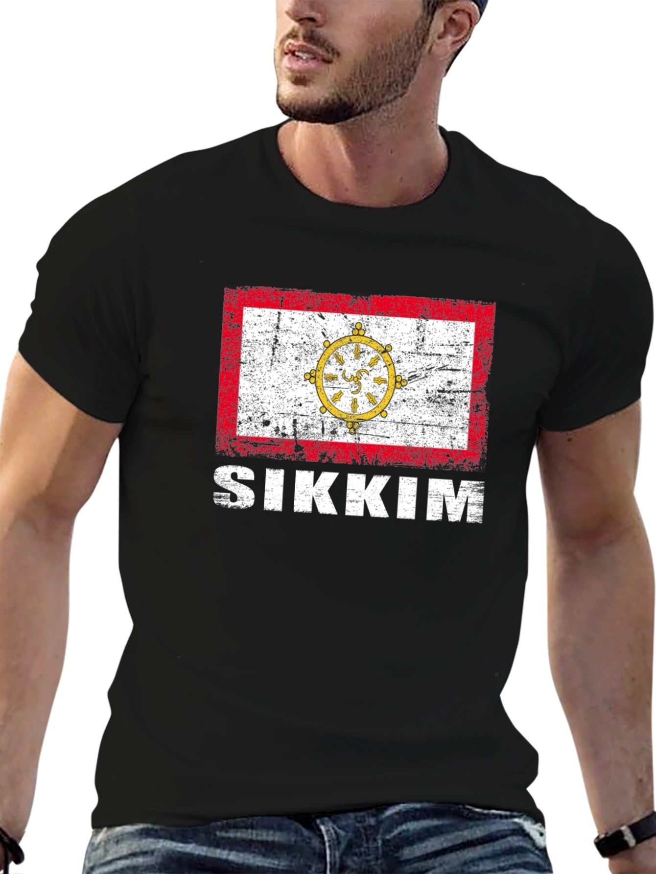 Sikkim Flag T-Shirt - Distressed Graphic Tee