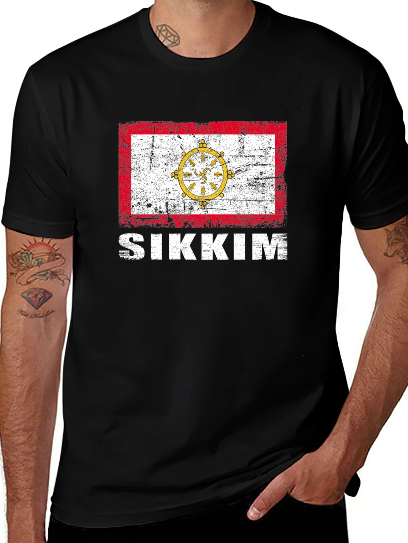 Sikkim Flag T-Shirt - Distressed Graphic Tee
