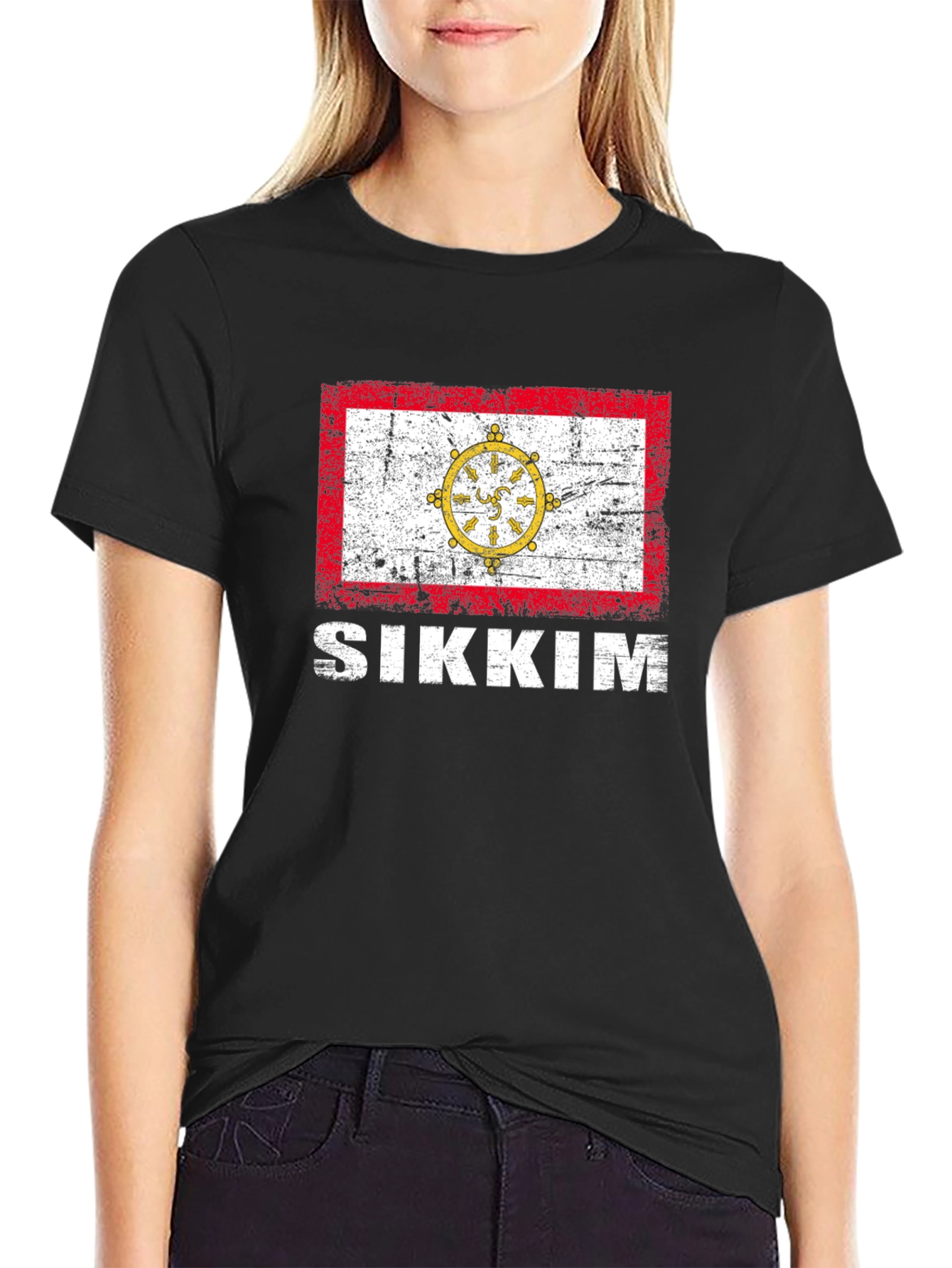 Sikkim Flag T-Shirt - Distressed Graphic Tee
