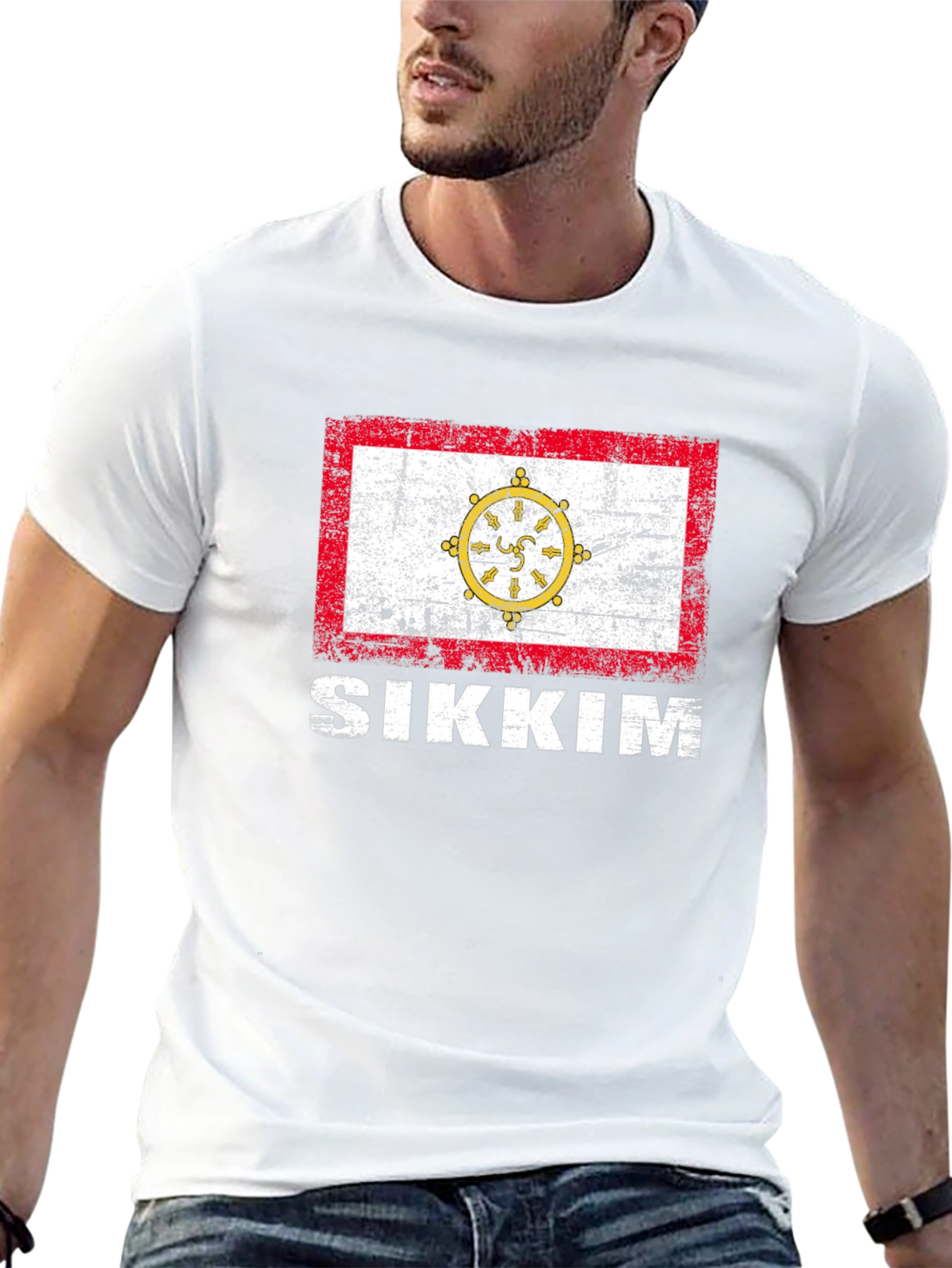 Sikkim Flag T-Shirt - Distressed Graphic Tee