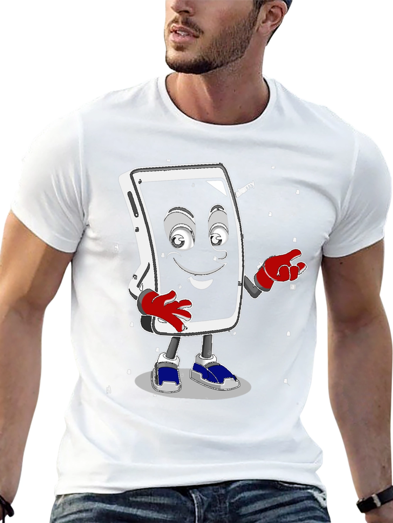 Funny Smartphone Character Graphic T-Shirt