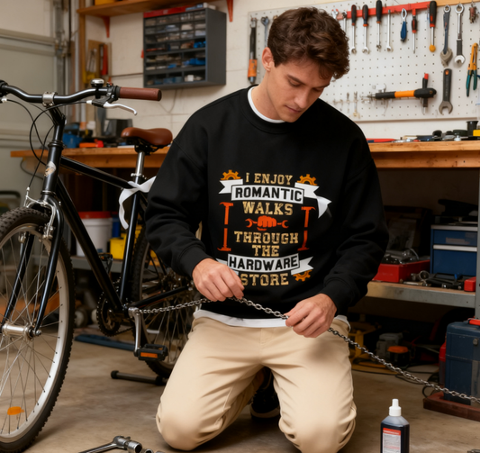 "I Enjoy Romantic Walks Through the Hardware Store" Humor Crewneck Sweatshirt