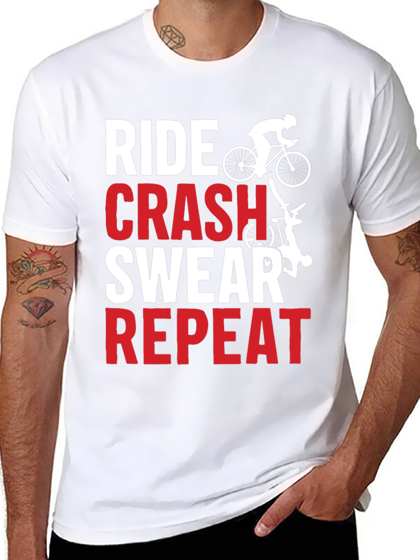 Ride Crash Swear Repeat Graphic Tee - Biker T-Shirt
