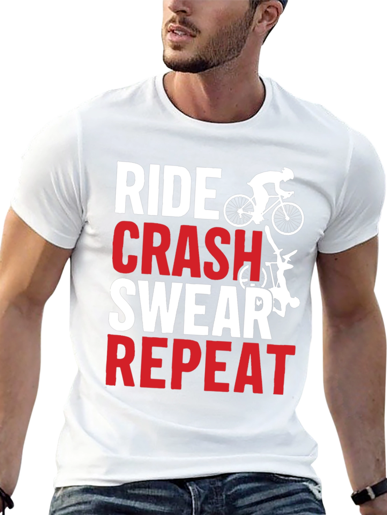 Ride Crash Swear Repeat Graphic Tee - Biker T-Shirt