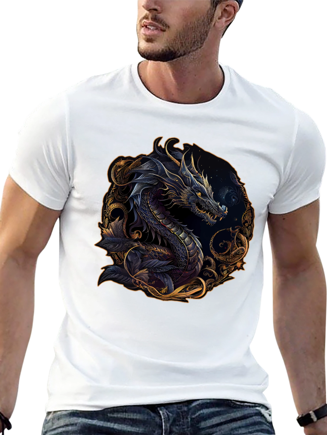 Dragon Graphic Print Black T-Shirt